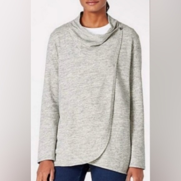Pure Jill Perfect Asymmetric Knit Jacket Crossover Front Pima Cotton Heathered M - Picture 1 of 16